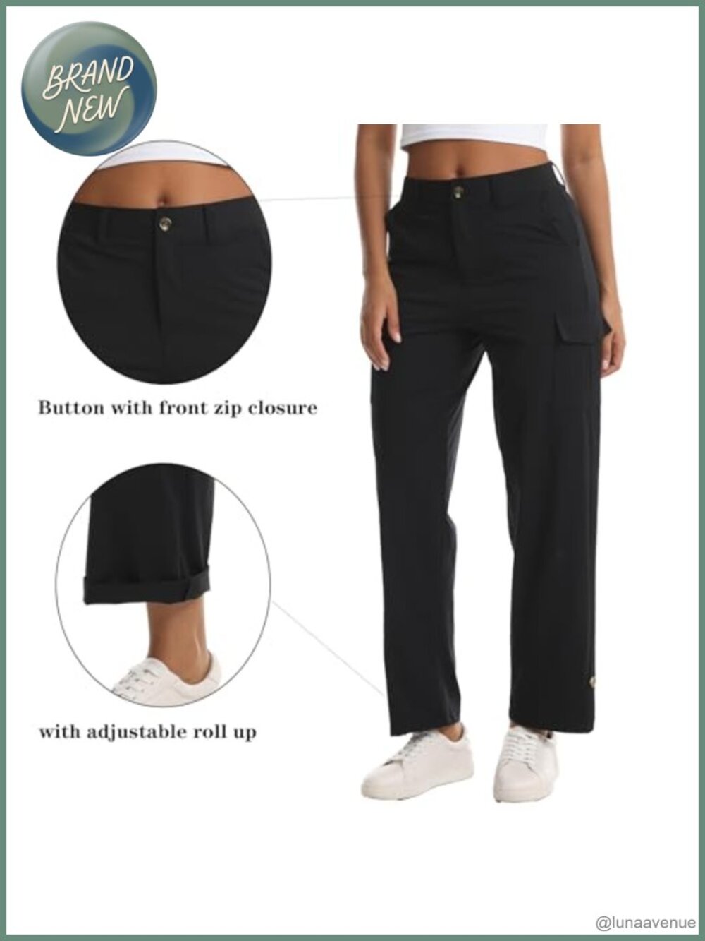 Women's Lightweight Hiking Cargo Pants 5 Pockets Straight Leg - Picture 4 of 6